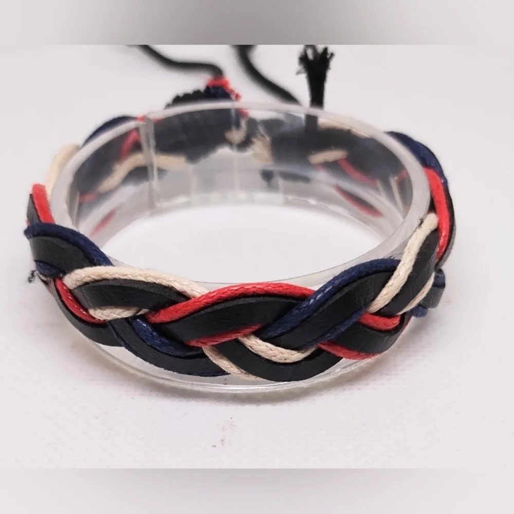 Men's Bracelet‎ Leather Braided Blue Red White New f93